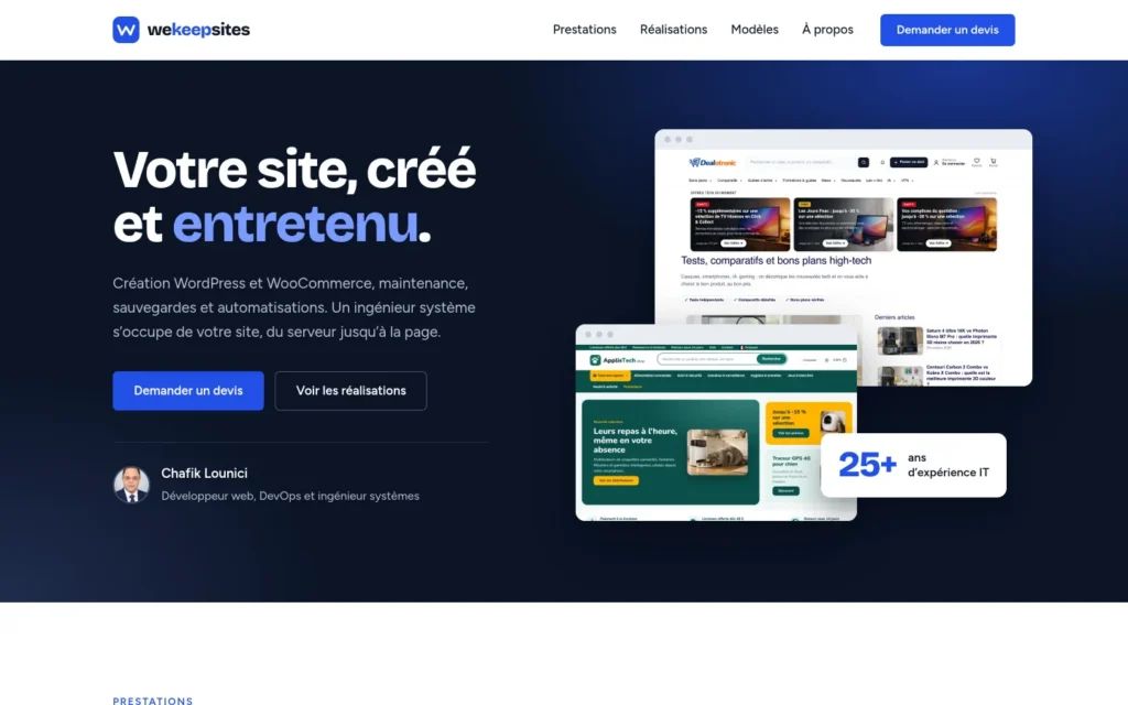 Site WeKeepSites sur ordinateur