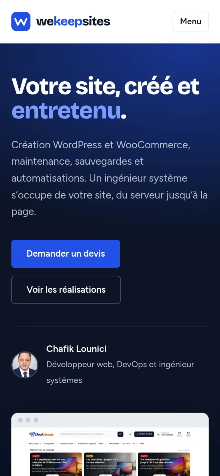 Site WeKeepSites sur mobile